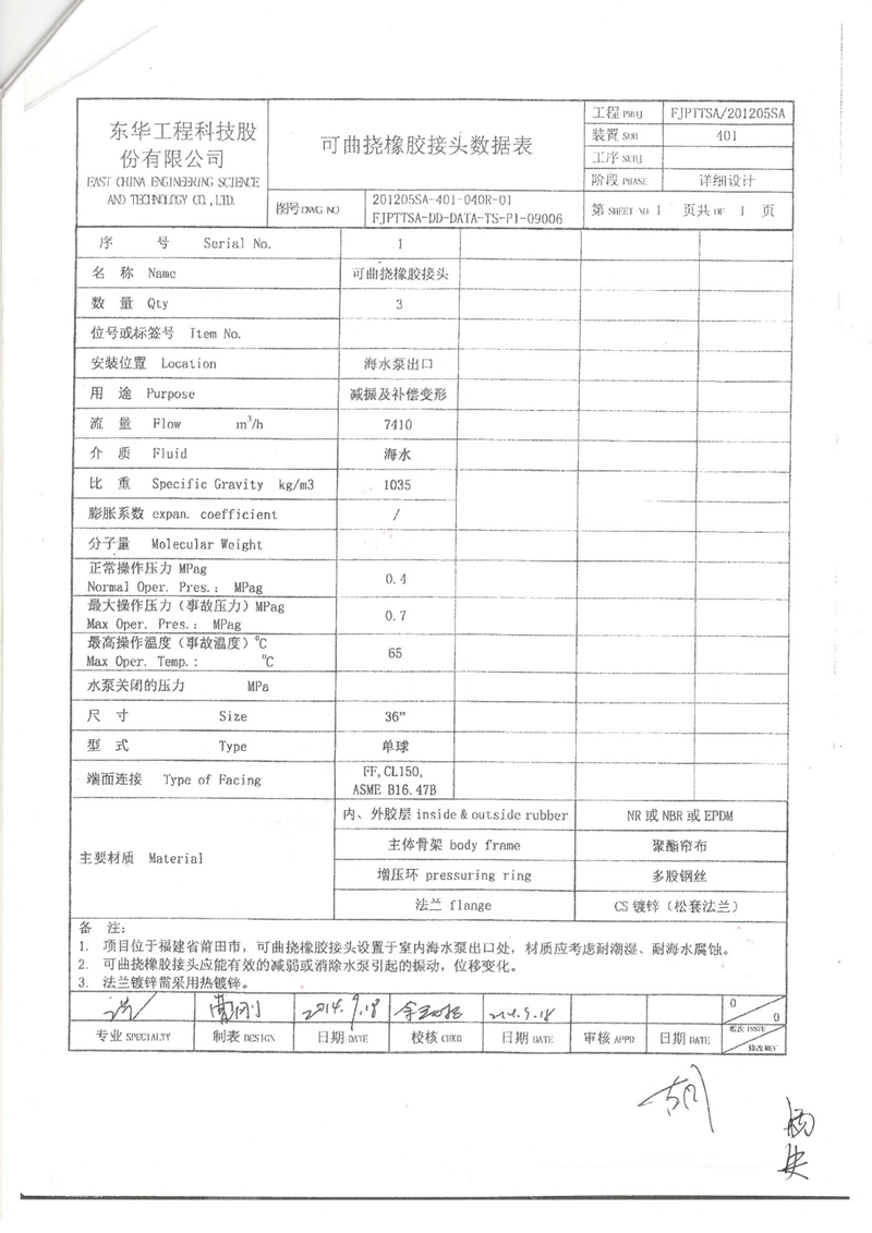 【福建LNG站線項(xiàng)目】新增外輸系統(tǒng)可撓橡膠接頭采辦合同